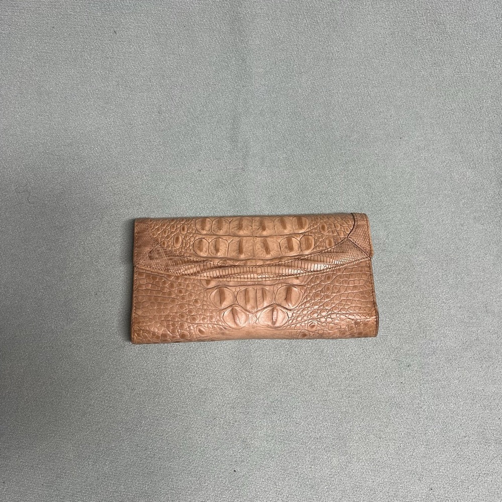 Brahmin Soft leather Checkbook Wallet in Chino Melbourne Croc-embossed Leather